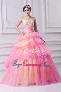 Pretty Ball Gown Strapless Beading and Appliques Hot Pink Quinceanera Dress With Zipper Up