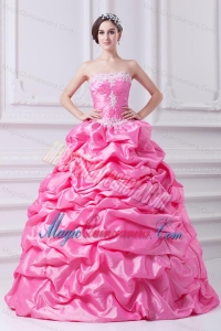 Pretty Rose Pink Strapless Appliques 2014 Quinceanera Dress with Appliques