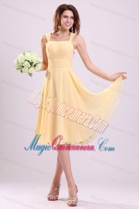 Simple Yellow Dama Dresses with A-line Straps Tea-length