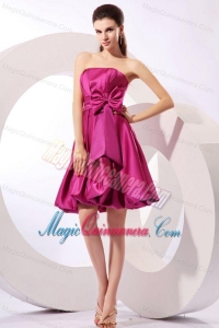 Strapless Fuchsia Dresses for Dama with Bow Knot A-line Knee-length