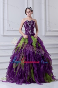 Uniques Multi-color Strapless Ball Gown Quinceanera Dress with Beading