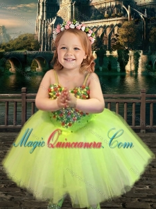 Most Popular Yellow Green Spaghetti Straps Kid Pageant Dress with Beading