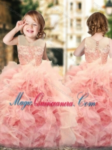 Wonderful Ruffled and Laced Kid Pageant Dress with See Through Scoop