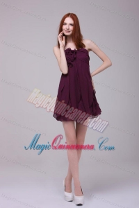 Dark Purple Strapless Hand Made Flower Short Dresses for Dama