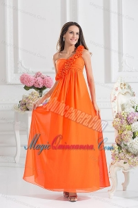 Empire Ruching Hand Make Flowers Orange Red Dresses for Dama