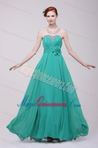 Green Chiffon Empire Beading and Flower Dama Dress for Quinceanera for 2014 Spring