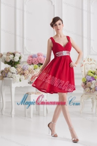 Red Empire Straps Dama Dresses with Ribbons and Beading