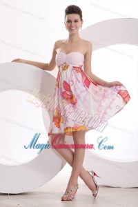 Baby Pink Sweetheart Printing and Ruching Dresses for Dama