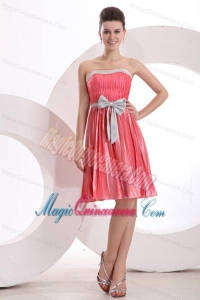 Empire Sashes and Pleats Strapless Watermelon Red Dama Dress for Quinceanera