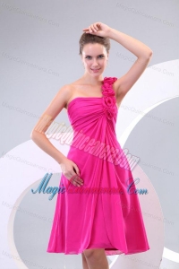 Hot Pink Hand Made Flowers and Ruching One Shoulder Dama Dresses
