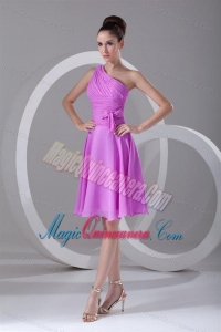 A-line One Shoulder Lilac Chiffon Knee-length Dama Dress for Quinceanera