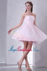 Baby Pink A-line Strapless Dresses for Dama with Mini-length