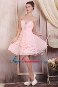 Baby Pink Empire Sweetheart Short Dama Dresses with Beading