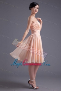 Elegant Empire Strapless V-neck Knee-length Chiffon Peach Dama Dress for Quinceanera with Beading