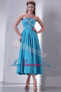 Teal Empire Strapless Tea-length Dama Dress for Quinceanera with Beading