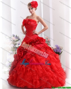 2015 Romantic Strapless Dresses for a Quinceanera with Hand Made Flowers