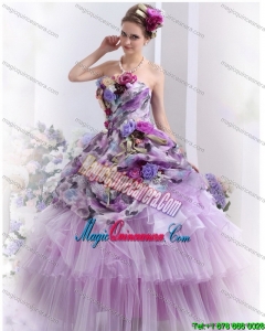 Luxurious 2015 Multi Color Sweet Sixteen Dresses with Hand Made Flowers and Ruffles