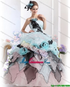 Ruffles Multi Color 2015 Quinceanera Dresses with Hand Made Flowers