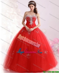 2015 Unique Sweetheart Red Sweet Sixteen Dresses with Rhinestones