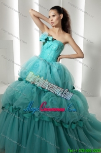 Popular Floor Length 2015 Quinceanera Dresses with Hand Made Flowers and Beading