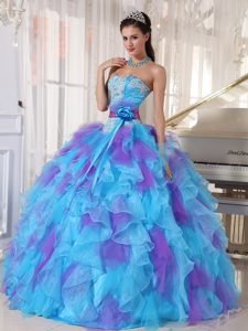 Appliqued Bodice Blue and Lavender Quinceanera Gowns Dresses 2015