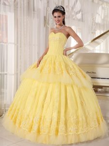 Yellow Sweetheart Quinceanera Gowns Dresses with Appliques Ruffles