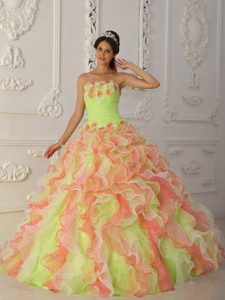Colorful Strapless Dresses Quinceanera with Appliques and Ruffles