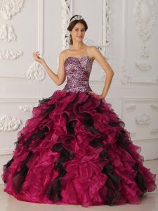 Colorful Ruffles and Beading Dresses Quinceanera with Leopard Print