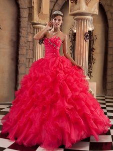 Beading and Ruffles Accent Dresses for Quinceaneras in Coral Red