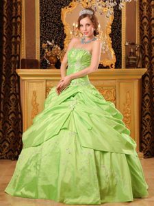 Appliqued Spring Green Taffeta Dresses for Quinceaneras for Cheap