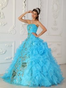 Beading Ruffles Accent Dresses for 15 in Aqua Blue in Aibonito