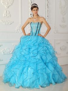 Appliqued and Ruffled Sweet Sixteen Quinceanera Dresses in Blue