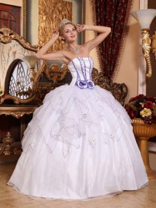 Beaded White Sweet Sixteen Dresses with Flowers and Ruffles 2013