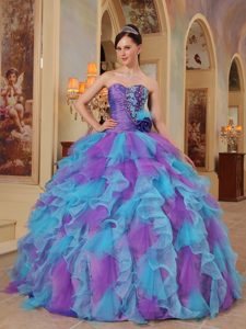 Lavender and Blue Organza Sweet 16 Dresses with Appliques Ruffles