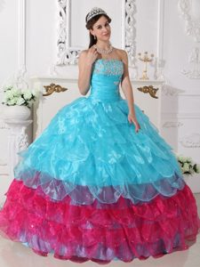 2013 Colorful Organza Quinceanera Gown Dresses with Layers Appliques
