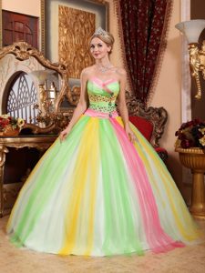 Colorful Tulle Sweetheart Quinceanera Gown Dresses with Beading