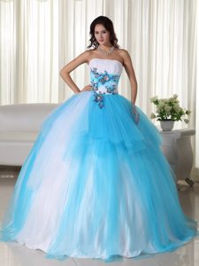 Appliques Accent Tulle Quinceanera Gown Dresses in White and Tulle
