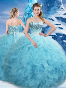 Luxurious Aqua Blue Sweetheart Neckline Beading and Pick Ups Quinceanera Dresses Sleeveless Lace Up
