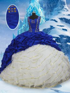 Ball Gowns Sleeveless Blue And White Sweet 16 Dresses Brush Train Lace Up