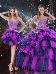 Multi-color Sweetheart Neckline Beading and Ruffles and Ruffled Layers Quince Ball Gowns Sleeveless Lace Up