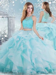 Hot Selling Aqua Blue Sleeveless Organza Clasp Handle Quinceanera Dresses for Military Ball and Sweet 16 and Quinceanera