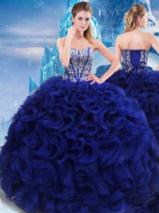 New Arrival Royal Blue Fabric With Rolling Flowers Lace Up Sweetheart Sleeveless Floor Length Ball Gown Prom Dress Beading