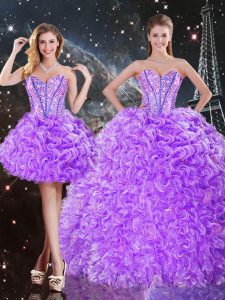 Organza Sweetheart Sleeveless Lace Up Beading and Ruffles Quinceanera Dresses in Lavender