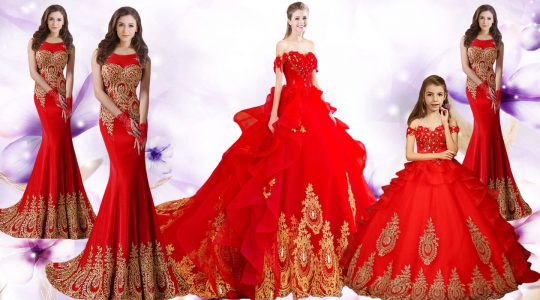 Red Lace Up Quinceanera Gown Beading and Appliques and Embroidery Sleeveless Brush Train