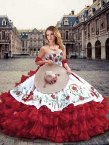 Custom Design Sweetheart Sleeveless Lace Up Sweet 16 Dress Wine Red Organza