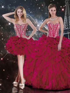 Colorful Burgundy Sleeveless Organza Lace Up Quinceanera Dresses for Military Ball and Sweet 16 and Quinceanera