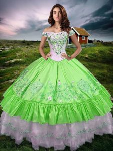 Customized Lace Up Off The Shoulder Beading and Embroidery and Ruffled Layers Quinceanera Gown Taffeta Sleeveless