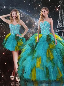 Sweetheart Sleeveless Lace Up Sweet 16 Dress Multi-color Tulle