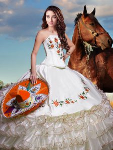 Glorious White Sleeveless Ruffled Layers Floor Length 15th Birthday Dress