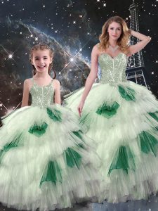 Sweetheart Sleeveless Organza Sweet 16 Dress Beading and Ruffled Layers Lace Up